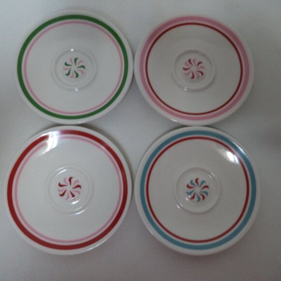 Starbucks Christmas 2007 Candy espresso small saucers plate Set 4 Holiday 4.7" - Picture 1 of 10